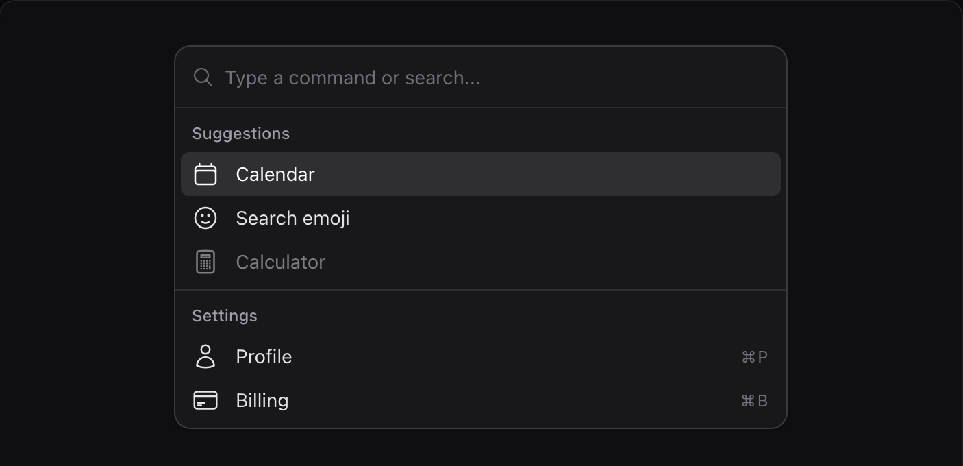 The command palette running in the Petal playground