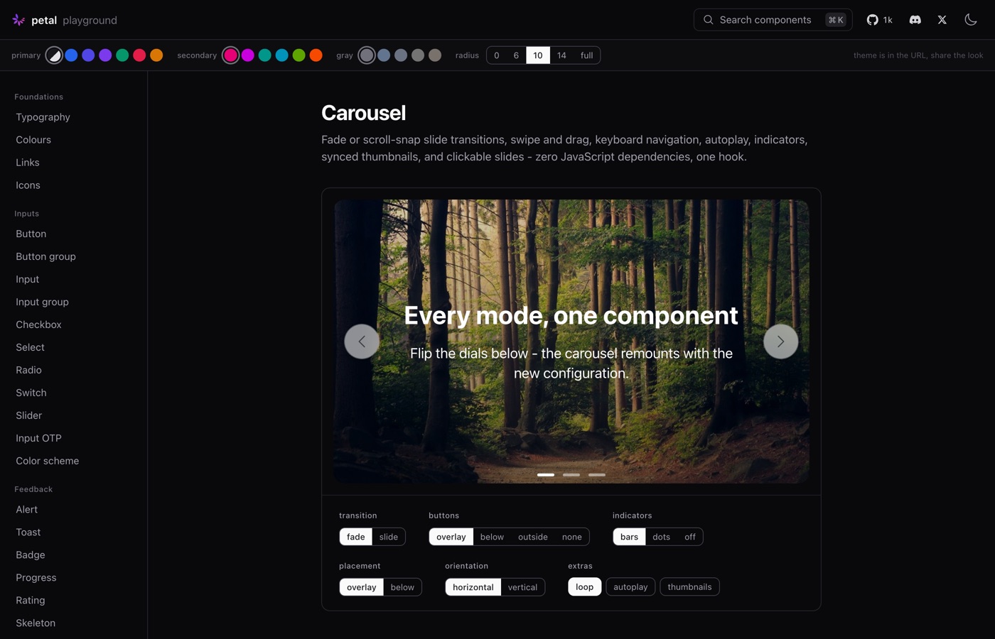 The carousel with synced thumbnails