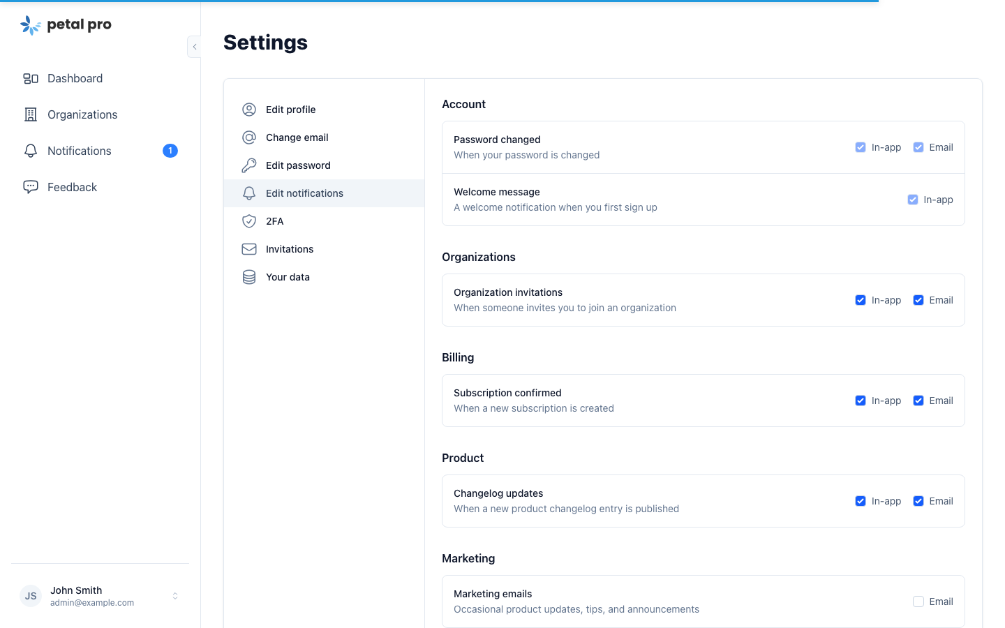 Granular notification preferences