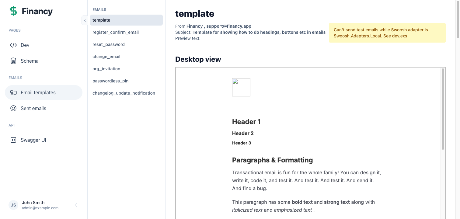 Email template previewer