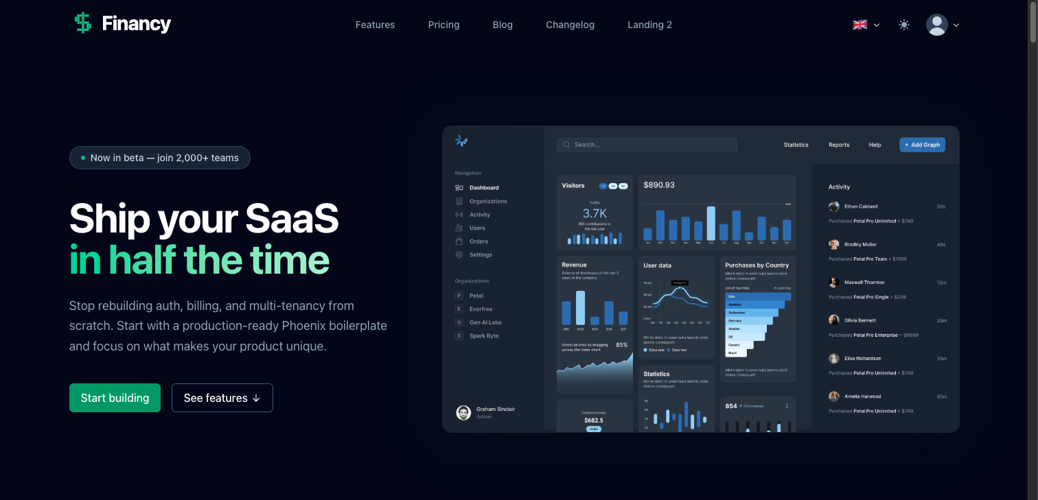 Financy landing page generated from a one-line brand description