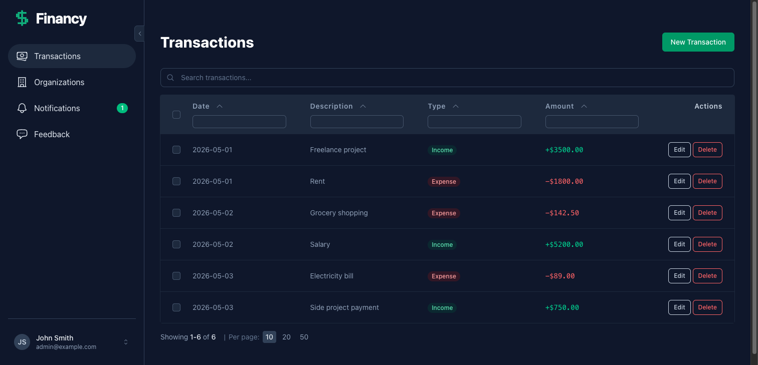 Transactions feature built by Claude