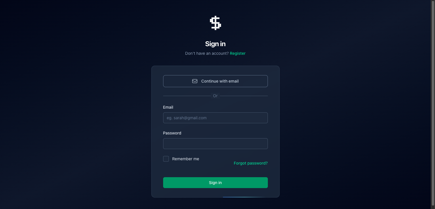 Sign in page