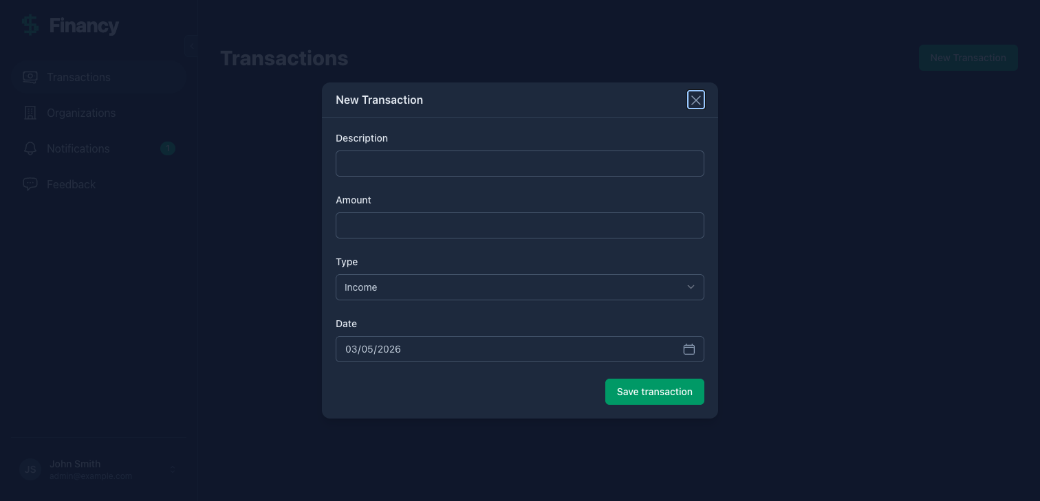 New transaction form