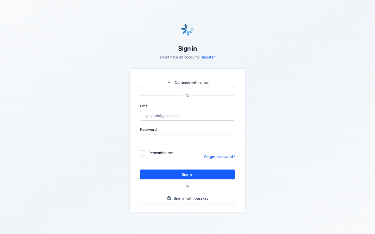 Sign in page with passkey button